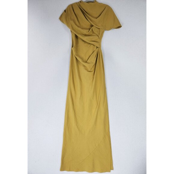 ASOS Dress Womens 6 Mustard Yellow High Neck Drape Bodice Cape Ochre Maxi NEW - Picture 1 of 15